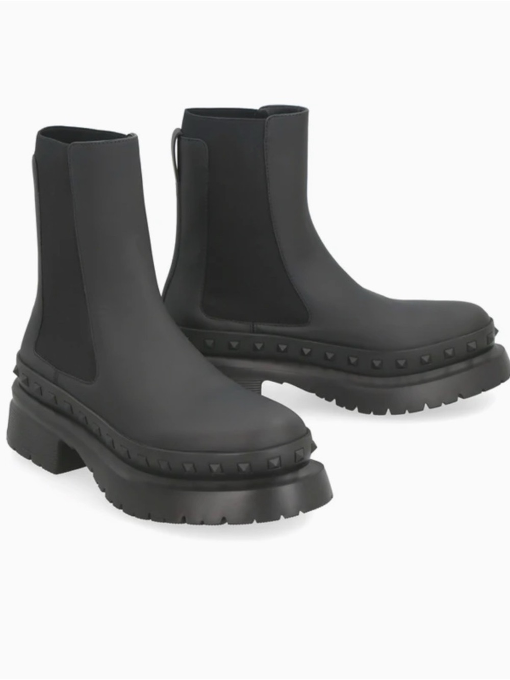 Valentino Garavani Black Matte Leather Chelsea Booties size 44 new